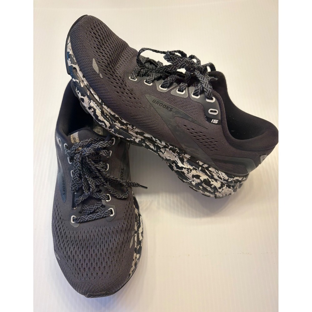 Brooks Ghost 15 Running Shoes Womens 7.5 Grey Black Marbled Sneaker Lightweight